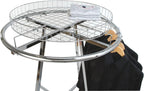 Econoco Folding Round Garment Rack, Adjustable Height Retail Display, Chrome Finish (36" Rack with Grid Top Basket)