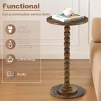 Round Side Table, Small End/Drink Table for Small Spaces, Modern Accent Tables with Solid Wood Leg for Bedroom, Living Room, Corners and Office (Rustic Brown)