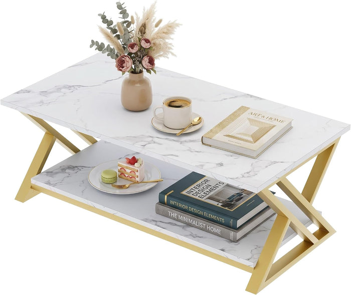 Coffee Table 2-Tier Gold Tables for Living Room,Center Table with Storage