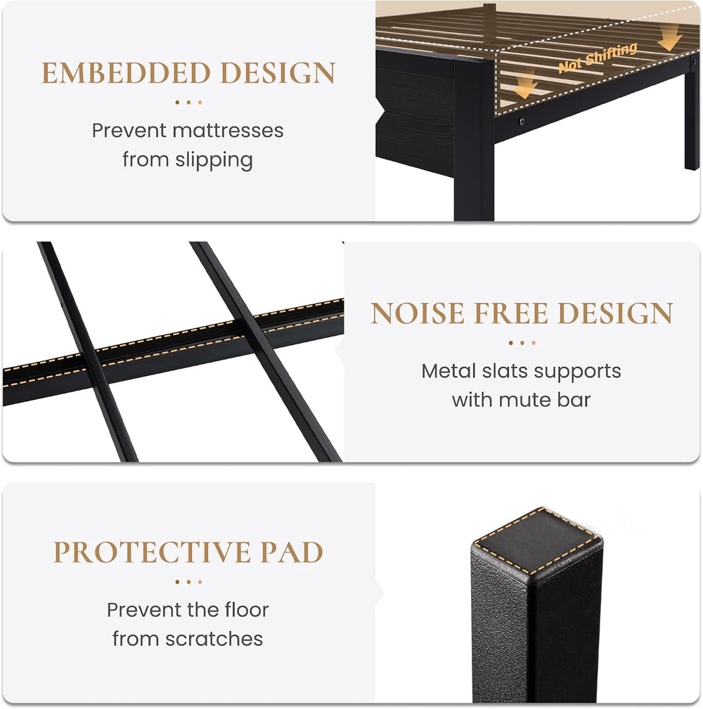 SHA CERLIN Twin Size Bed Frame, Led Light, Charging Station, Storage Shelf