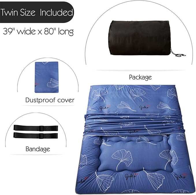 MAXYOYO Japanese Floor Mattress Futon Mattress, 4" Thicken Tatami Mat Sleeping Pad Foldable Roll Up Mat Boys Girls Dormitory Pad Kids Floor Lounger Pillow Bed, Charcoal Grey, Queen Size