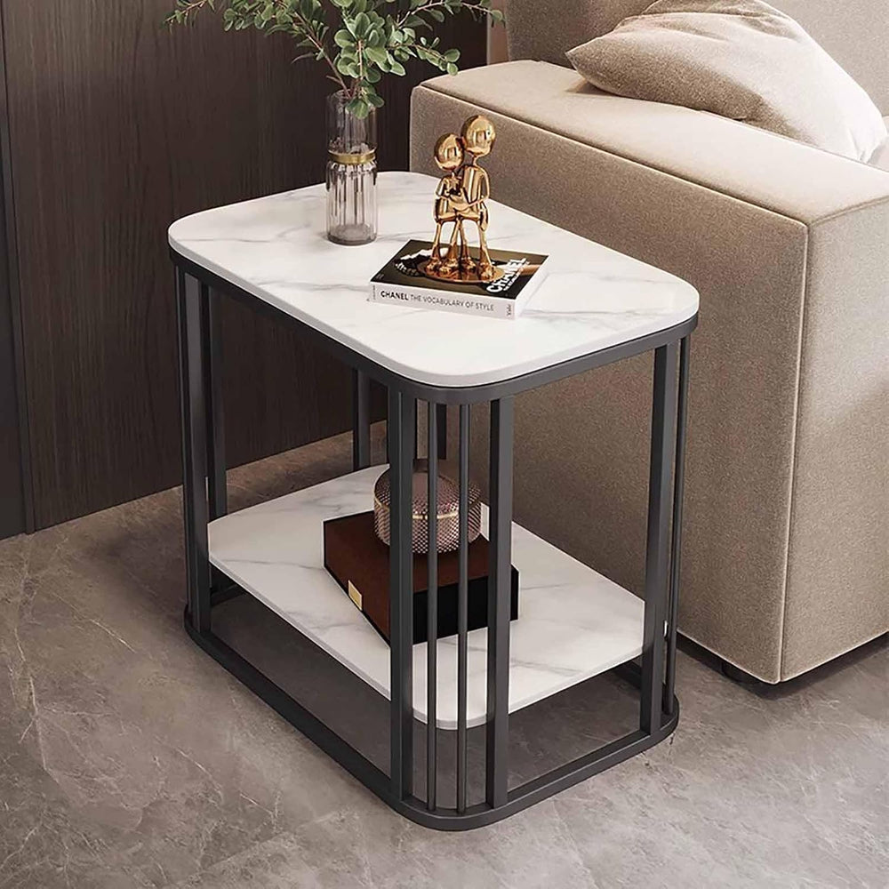BK&MF Modern Small End Table with Metal Frame,Mobile 2 Tier Sofa Table Li...