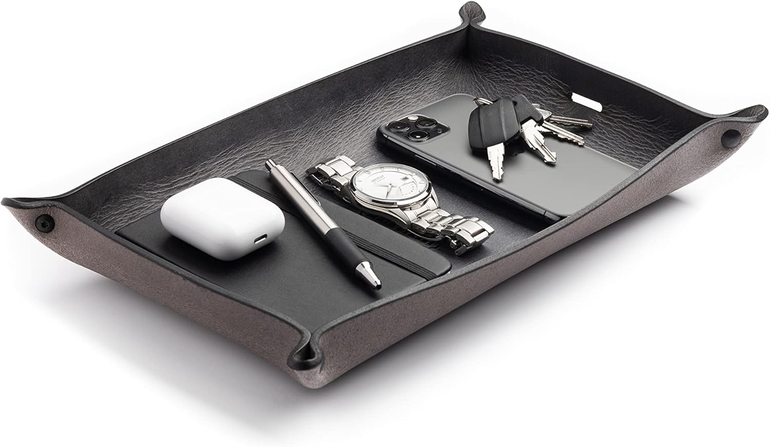 Main Street Forge Leather Valet Tray for Men – Rustic EDC Organizer for Keys, Phone & Wallet – Made in USA – Avalanche Gray