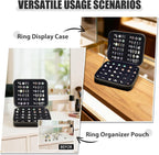 Large Capacity Ring Organizer Case for 90+ Rings & Jewelry Display | Black Cross-Grain Leather, Plush Velvet Lining, Shockproof, for Ring Collectors Jewelry Vendors Travel Home Display, Box Only