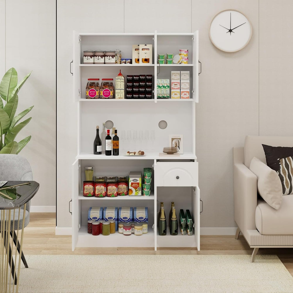 White 71" Kitchen Pantry Storage Cabinet, Freestanding Floor Hutch Cabin...
