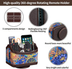 PUSU 360°Rotatable Remote Control Holder, PU Leather TV Remote Holder Caddy for Table, Bright and Colorful Art Supply Organizer Pen Holder, Multi-Functional Desk Organizer Living Room Office Decor