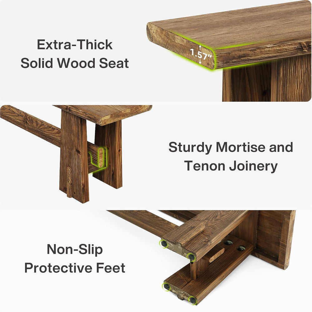 LITTLE TREE 59" Solid Wood Bench, Farmhouse Entryway Bench, Long Retro B...