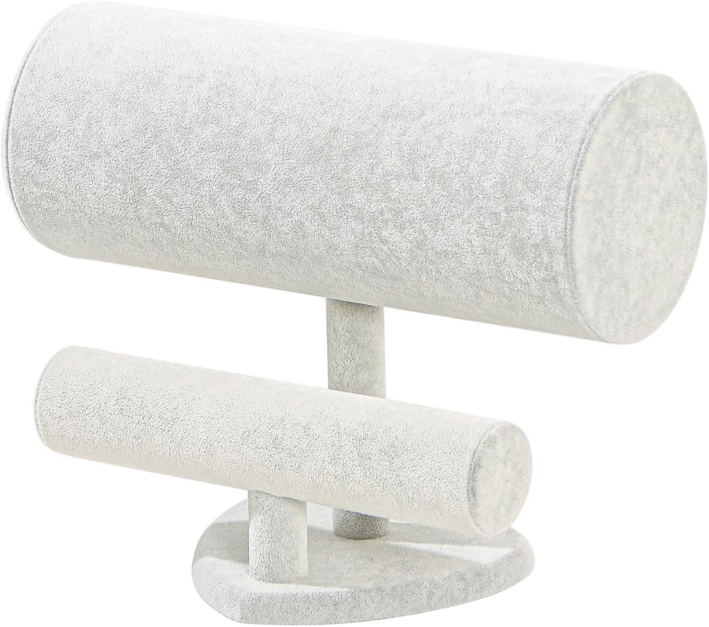 Coward Multi-use Headband Holder Stand, Scrunchie Hairband Organize Rack, Two Layer Bracelet Jewelry Display Holder Stand for Women Girls (Gray Beige velvet)