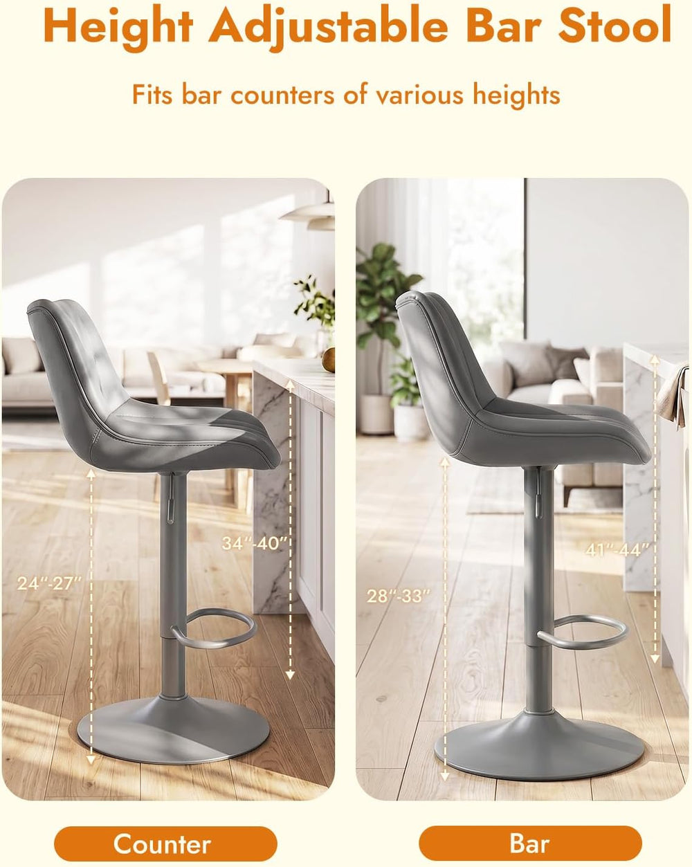 Swivel Bar Stools Set of 3, Height Adjustable Counter Height Bar Stools with ...