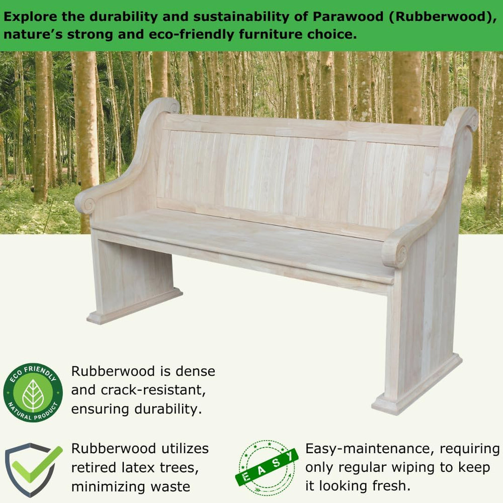 IC International Concepts, Sanctuary Bench, Solid Real Wood, Sturdy Parawood,...