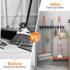 Mop and Broom Holder Wall Mount, Upgraded Broom Organizer Wall Mount, Stainless Steel Broom Hanger Wall Mount for Kitchen Garden Laundry Room Decor (3 Racks with 4 Hooks Black)