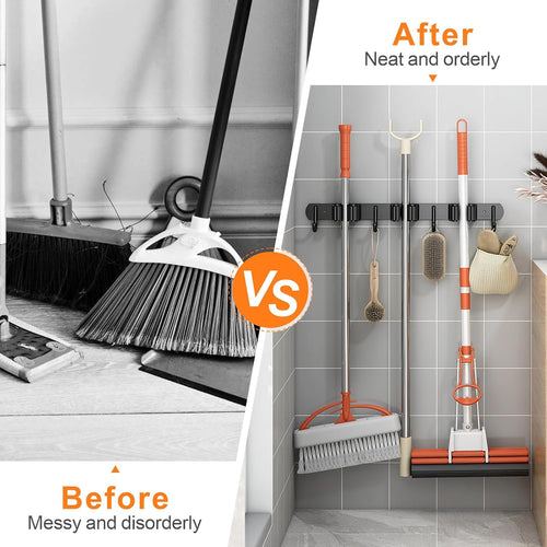 2 Pack Mop and Broom Holder Wall Mount, Non-slip Broom Hanger Wall Mount, Heavy Duty Mop Broom Organizer for Kitchen Garden Garage Laundry Room Wall Decor Organization and Storage Black 5R4H