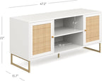 Nathan James Mina Modern TV Stand, Entertainment Cabinet, Media Console with a Natural Rattan Storage Doors, White Finish and Gold Brass Accents for Living Room or Media Room, White/Gold