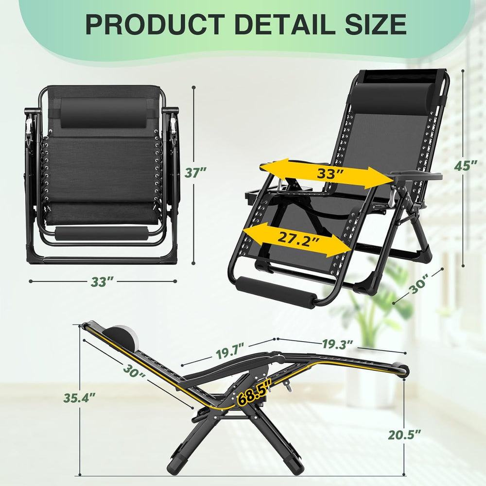 Suteck Oversized Zero Gravity Chair,33In XXL Outdoor Recliner Chair w/Removab...