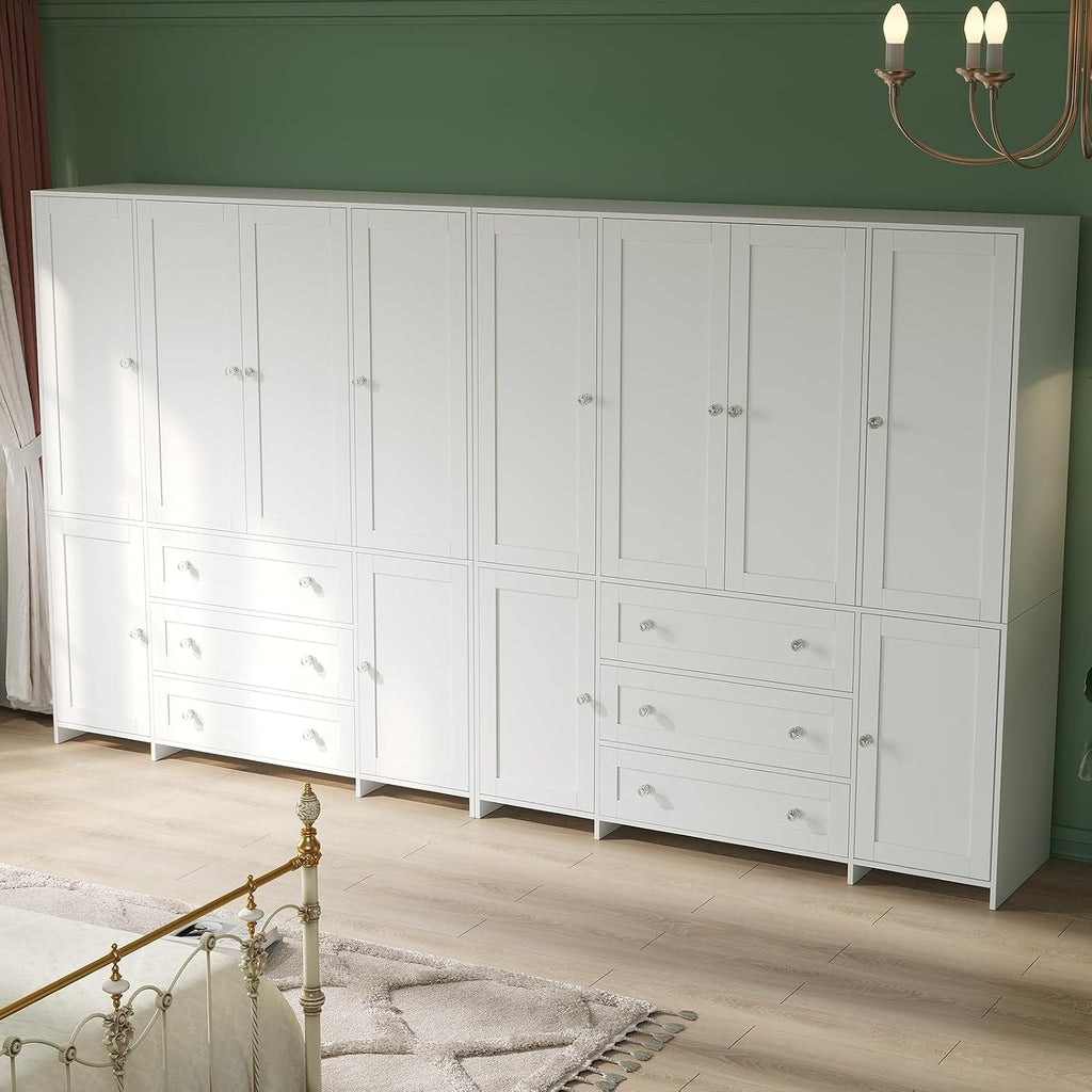 VOWNER 71" Armoire Wardrobe Closet with Drawers and Mirror, 6 Doors | Clothing Storage Cabinet with Hanging Rod, Wardrobe Cabinet for Bedroom, Large Capacity Storage