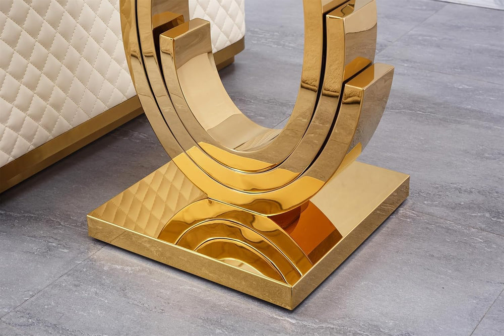 Luxury Gold Glass End Table, 22.6" Square Sofa Side Table with Mirrored ...