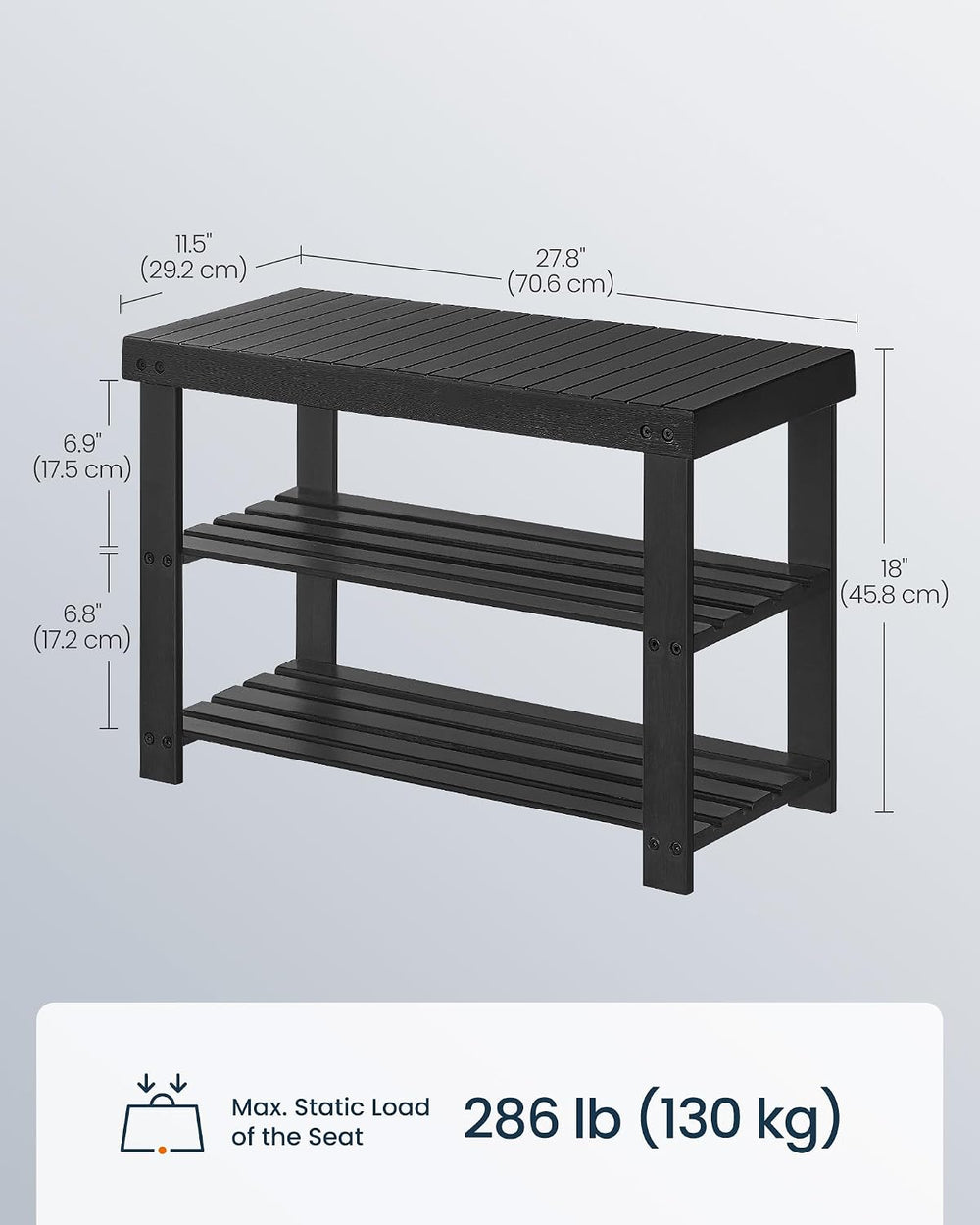 SONGMICS HOME 3-Tier Bamboo Shoe Bench, Shoe Rack, for Entryway Bathroom Bedr...