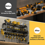 YYR Heavy Duty Power Tool Organizer Wall Mount, Cordless Drill Hanger Storage Rack, Battery Tools Holder with Charging Station Shelf for Garage Organization, Workshop, Pegboard, Shed - 32 Inch 8 Slots