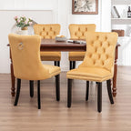 Kiztir Velvet Dining Chairs Set of 4, Upholstered Dining Chairs with Ring Pull Trim and Button Back, Luxury Tufted Dining Chair for Living Room, Bedroom, Kitchen (Gold)