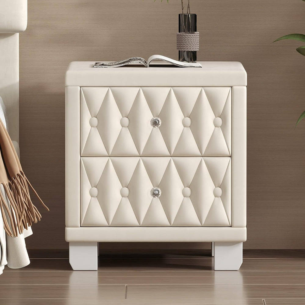 Elegant Velvet Nightstand with 2 Drawers and Crystal Handle, Storage Bedside ...
