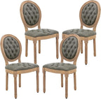 French Country Dining Chairs Set of 4,Farmhouse Upholstered Dining Room Chairs with Tufted Round Back&Solid Leg,PU Leather Kitchen Side Chairs for Kitchen/Bedroom/Dining Room,Turquoise