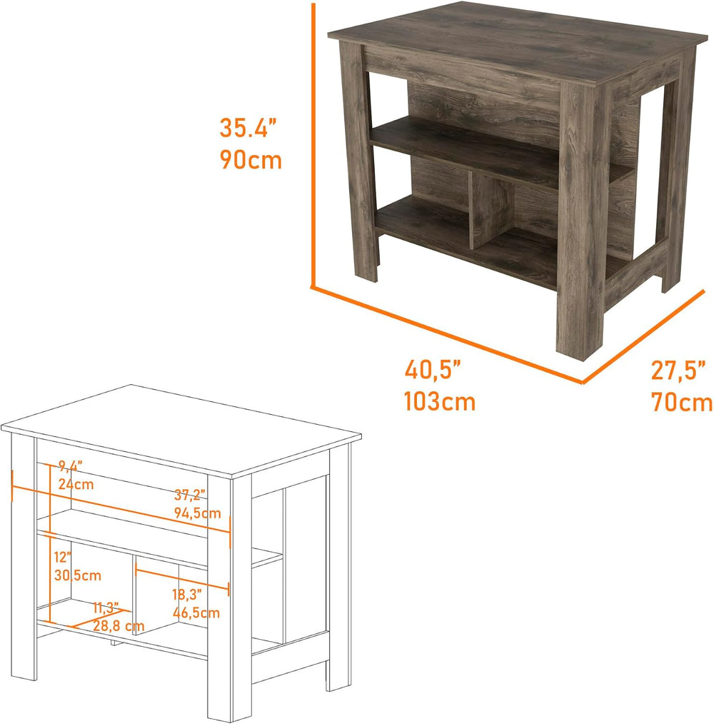 Kitchen Island with Three Shelves Dark Brown Finish | Three storage shelves w...