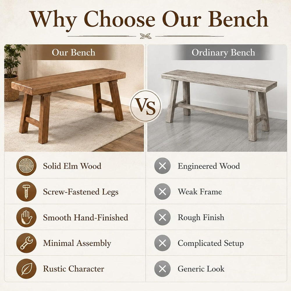 Solid Wood Farmhouse Bench, 10 12 14in Narrow Entryway Bench, Long Wood Dinin...