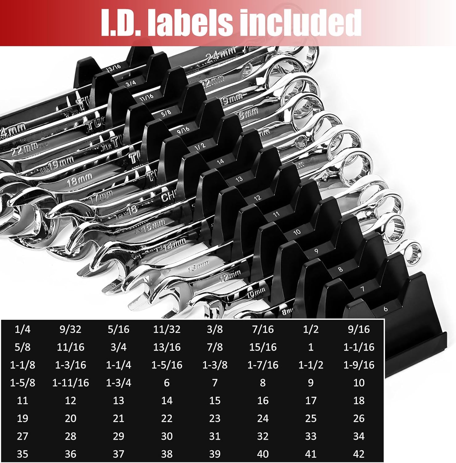 48PCS Magnetic Modular Wrench Organizer Wrench Holder - Wrenchs Tool Organizers for Tool Drawer Storage, Wrenchs Rack with Metric SAE Labels, Tool Storage Set Holder Festival for Mechanics