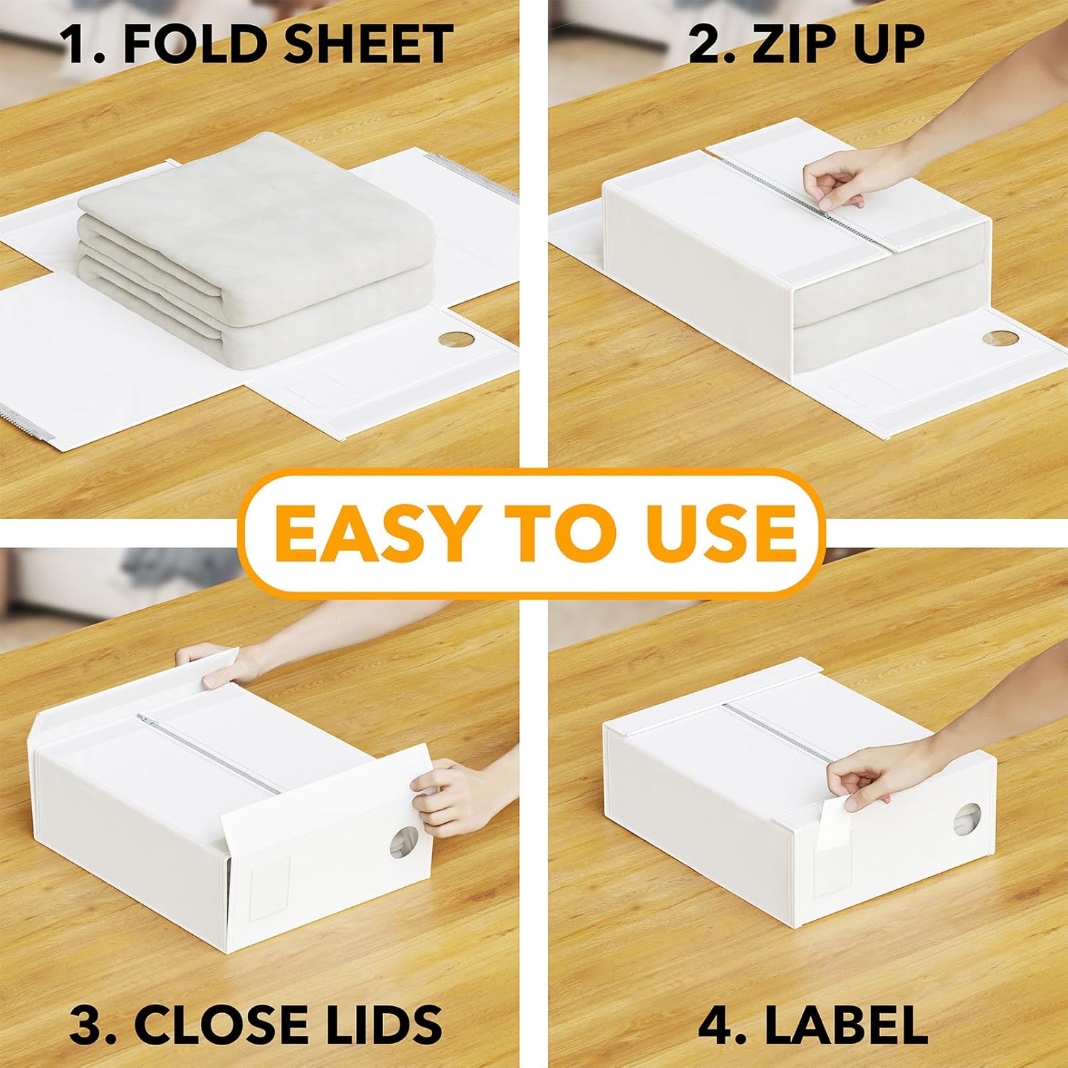 SpaceAid 4 Pack Bed Sheet Organizers and Storage, Foldable Sheet Organizer for Linen Closet, Sheets Set Folder Keeper with Window XL (Queen & King Size) Organizing Bedding Container, White
