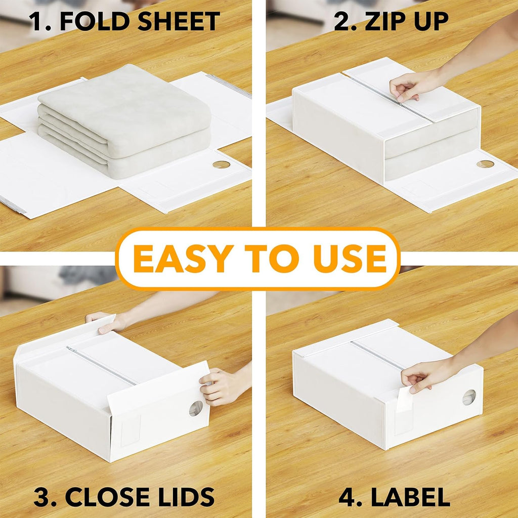 SpaceAid 8 Pack Bed Sheet Organizers and Storage, Foldable Organizer for Linen Closet, Sheets Set Folder Keeper with Window XL (Queen & King Size) Organizing Bedding Container, White 91ZDSN-SL24-W8