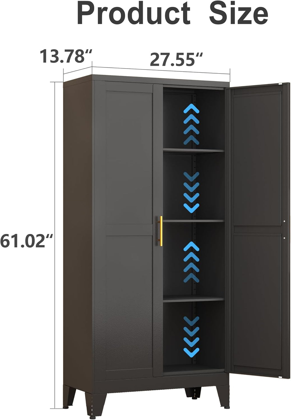 Metal Storage Cabinet with Doors and Shelves, 61.02" Tall Kitchen Pantry...