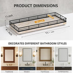 Bathroom Tray for Counter Top Organizer – Ash Wood Vanity Tray with Metal Frame for Dresser, Kitchen, Nightstand – Black & Whitewashed Decorative Storage