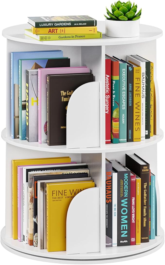 SpaceAid 2 Tier Rotating Bookshelf Tower, Spinning Bookcase Lazy Susan, Revol...