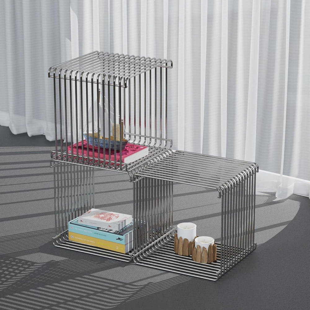 Chrome Side Table, Metal Stainless Steel Side Table with Mirror Finish for Li...