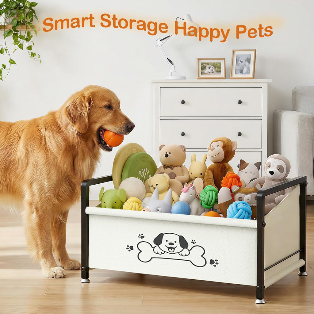Dog Toy Basket, Toy Box for Dogs, Metal Frame Oxford Fabric Pet Storage Organizer for Living Room