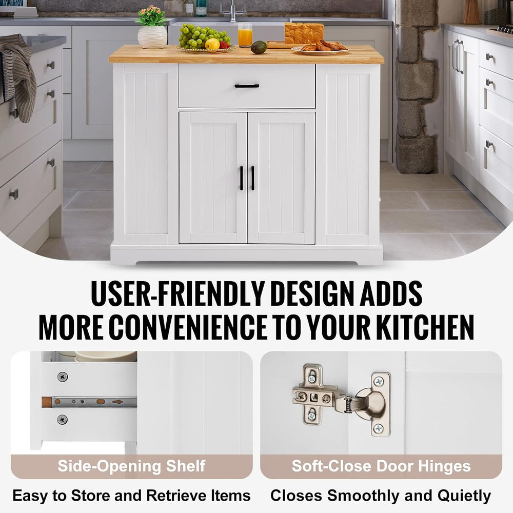 VEVOR 46" Wood Top Breakfast Bar with Storage Cabinet, Farmhouse Kitchen...