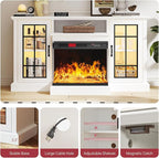 oneinmil 59'' Fireplace TV Stand, 3 Sided Glass Media Entertainment Center Console Table for TVs up to 65'' with Glass Door Adjustable Flame LED Color for Living Room, Set of TV Table, White