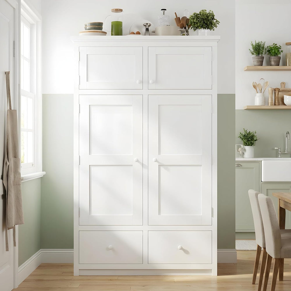74.8" Tall Kitchen Pantry Cabinet with 4 Doors 6 Drawers 4 Pull-Out Tray...