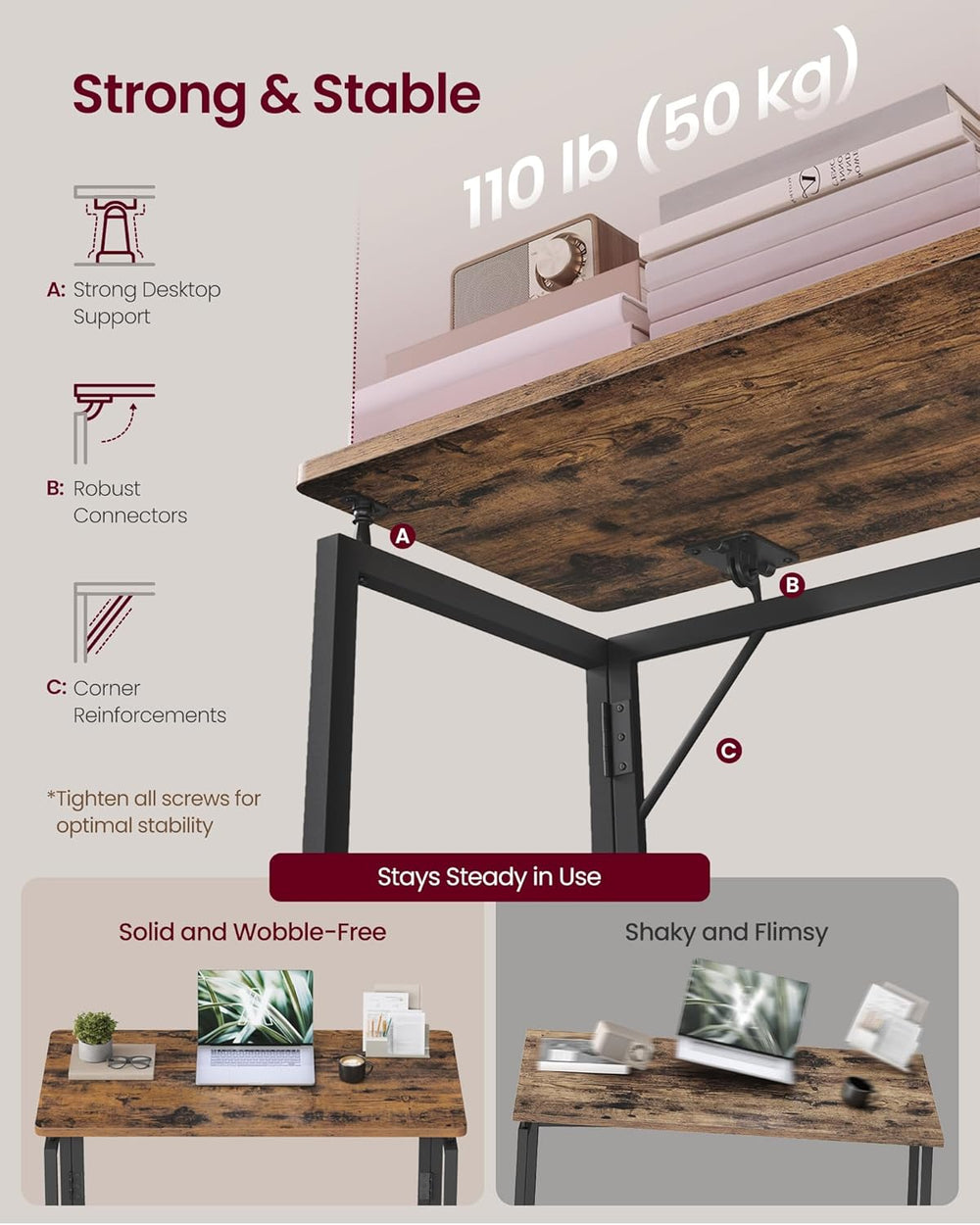 VASAGLE Folding Desk, Small Computer Desk, Foldable Table 31.5 Inch | One-Pie...
