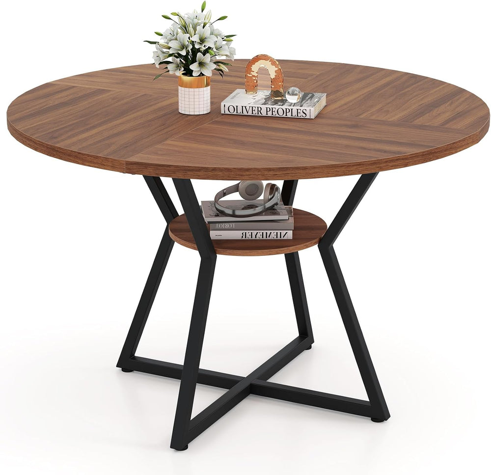 Giantex 47-inches Round Dining Table for 4, Kitchen Table with Storage Shelf,...