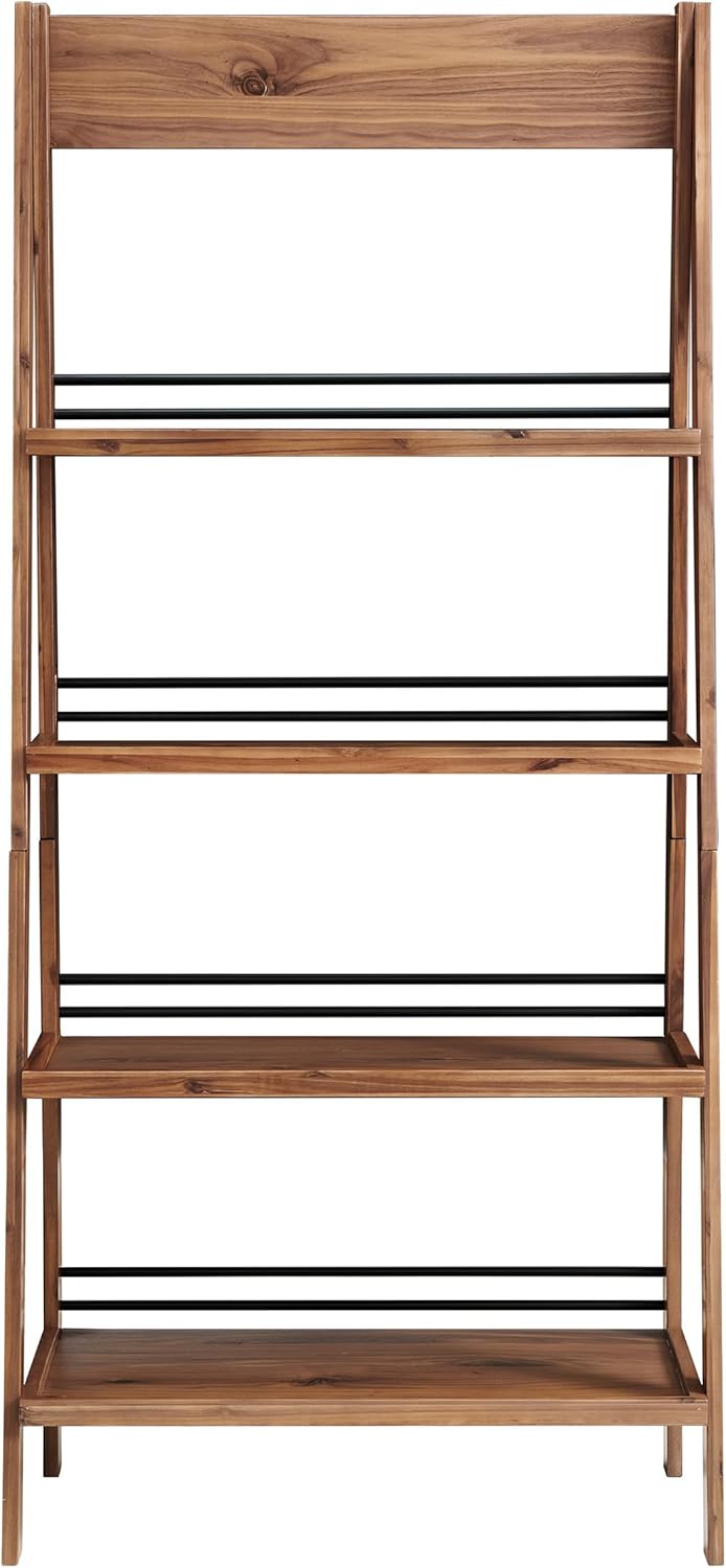 4-Tier Ladder Bookshelf - Freestanding Bookcase with X-Back Frame - Shelves for Living Room, Kitchen, Bedroom, and Office by Lavish Home (Walnut)