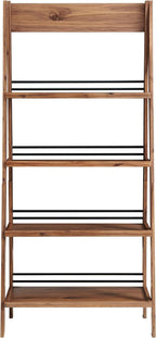 4-Tier Ladder Bookshelf - Freestanding Bookcase with X-Back Frame - Shelves for Living Room, Kitchen, Bedroom, and Office by Lavish Home (Walnut)