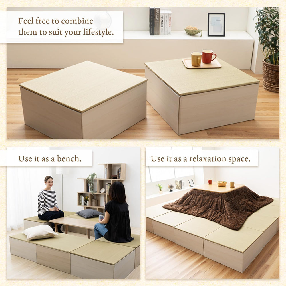 BJDesign Square Tatami Bench Platform, Igusa Rush Grass Top, Natural 3 Sets |...