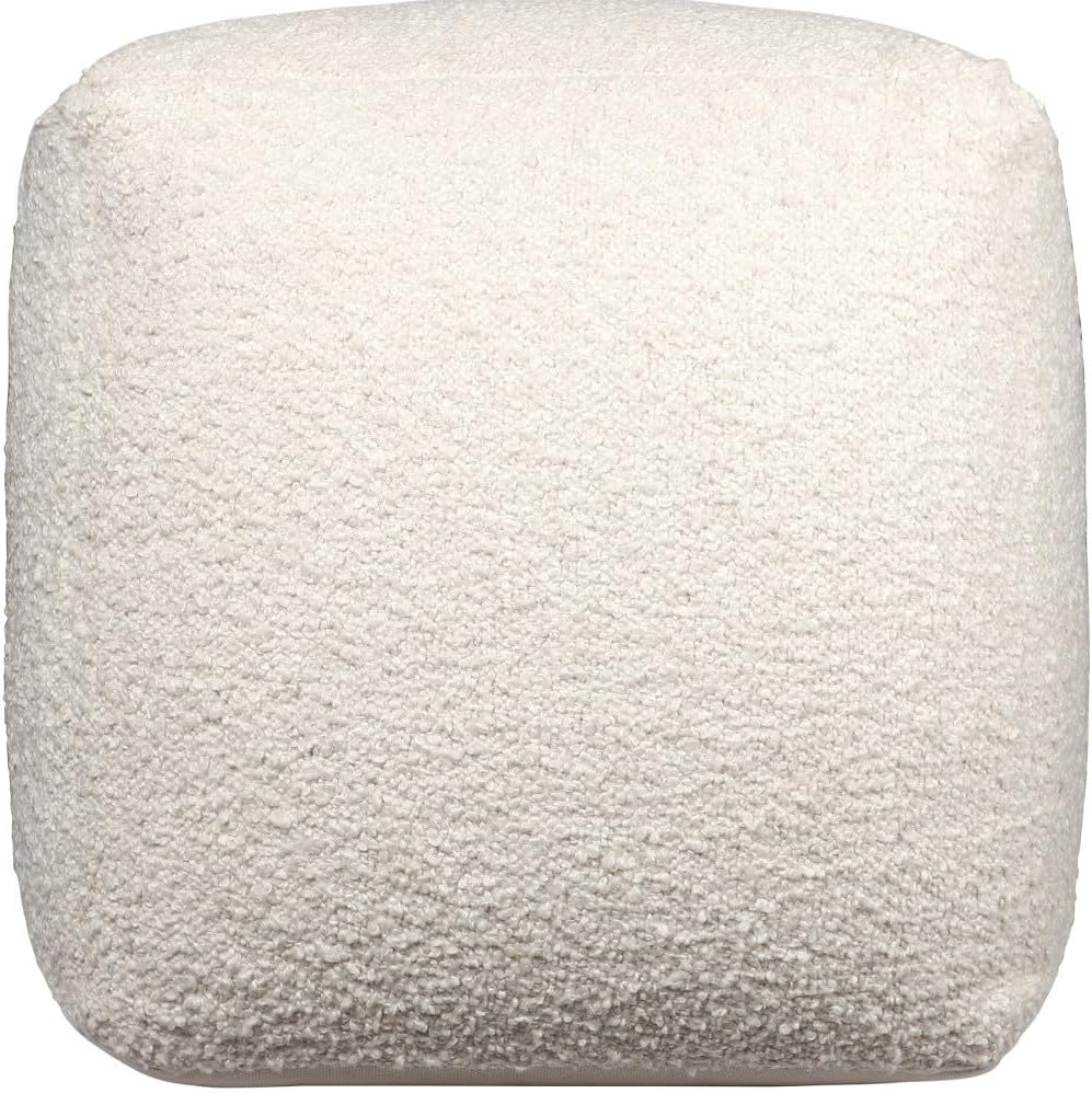 HomeRoots 18" Ivory Polyester Cube Outdoor Pouf Ottoman