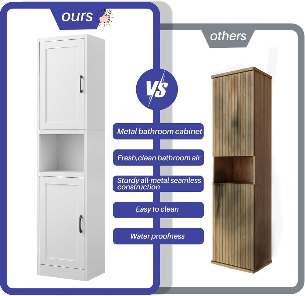 67" Tall Narrow Bathroom Storage Cabinet, Slim Metal Cabinet with Doors ...