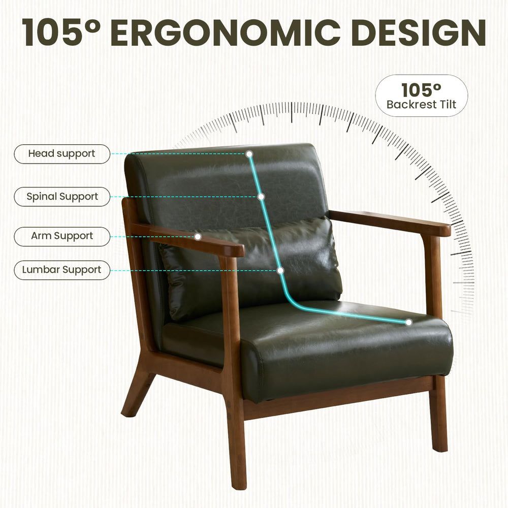 MOJAY Modern Accent Chair with Ottoman, PU Leather Upholstered Armchair Livin...