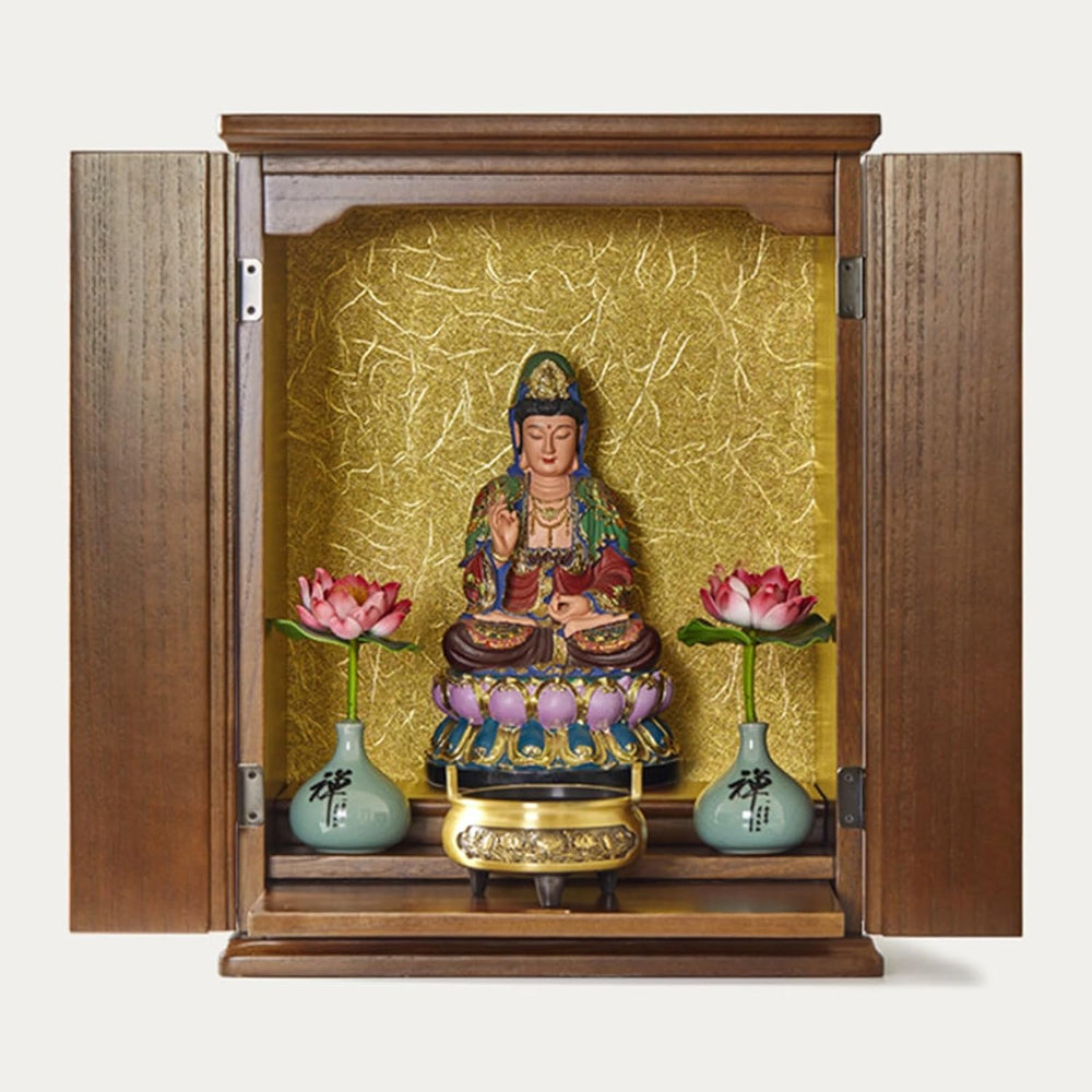 Solid Wood Buddha Altar Shelf Niche with Pull-Out Storage Panel Buddhist Disp...