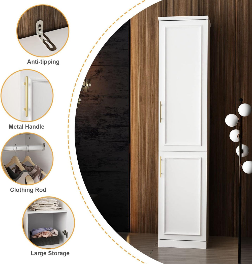 Slim Wardrobe Armoire with Clothing Rod and Storage Shelves, Narrow 2-Door Ar...