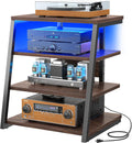 Armocity AV Media Stand, Stereo Stands and Racks Small Entertainment Center | Corner Shelf Stand with Power Strip & LED Lights, Audio Tower HIFI Rack Stereo Shelf CRT TV Stand, 4 Tier, Black Walnut