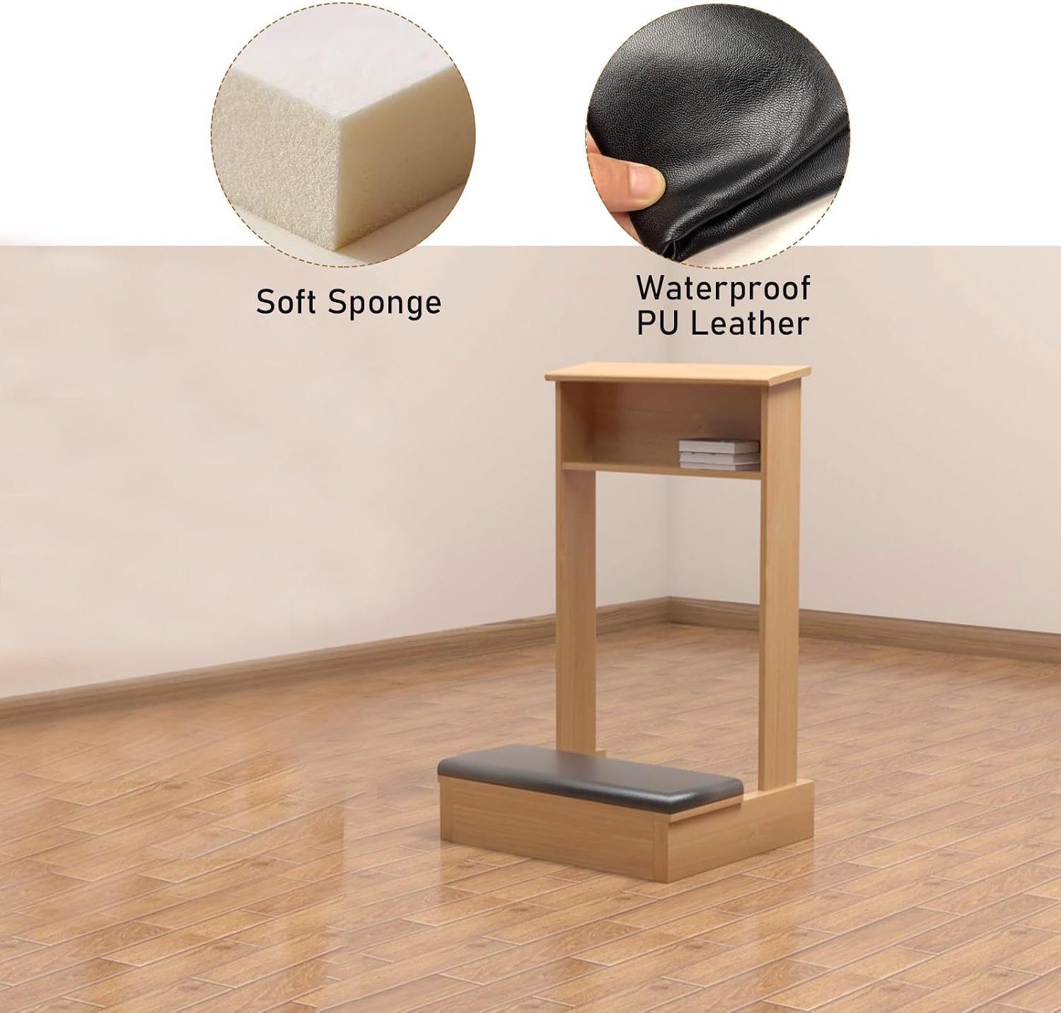 Prayer Kneeler Bench 20x16.5x33In Solid Wood Prayer Table Prayer Bench Stool with Shelf and Cushion Pad Church Pulpit Kneeling Chair Meditation Bench Stool for Church Prayers(Wood)
